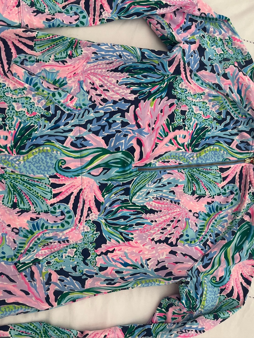 Tropical Coral Print Zip-Front Top in Pink & Blue- Lilly Pulitzer